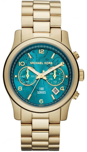 Buy Shop Michael Kors Runway Stop Hunger Blue Dial Gold Steel Strap Watch for Men - MK8315 USA Online