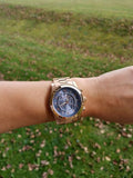 Buy Shop Michael Kors Runway Stop Hunger Quartz Blue Dial Rose Gold Steel Strap Watch For Men - MK8358 USA Online