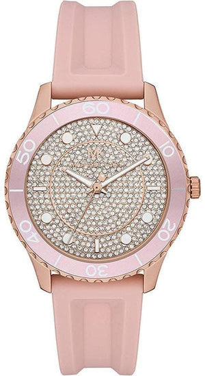 Buy Shop Michael Kors Runway Three Hand Crystal Pave Dial Pink Rubber Strap Watch For Women - MK6854 USA Online