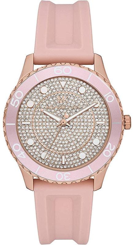 Buy Shop Michael Kors Runway Three Hand Crystal Pave Dial Pink Rubber Strap Watch For Women - MK6854 USA Online
