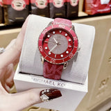 Buy Shop Michael Kors Runway Three-Hand Quartz Red Dial Red Leather Strap Watch For Women - MK7179 USA Online