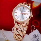 Buy Shop Michael Kors Runway Three-Hand Silver Dial Rose Gold Steel Strap Watch for Women - MK7473 USA Online