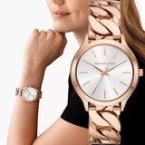 Buy Shop Michael Kors Runway Three-Hand Silver Dial Rose Gold Steel Strap Watch for Women - MK7473 USA Online