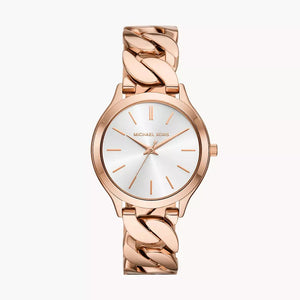 Buy Shop Michael Kors Runway Three-Hand Silver Dial Rose Gold Steel Strap Watch for Women - MK7473 USA Online