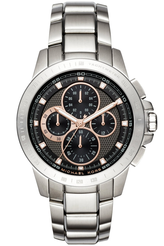 Buy Shop Michael Kors Ryker Chronograph Black Dial Silver Steel Strap Watch For Men - MK8528 USA Online