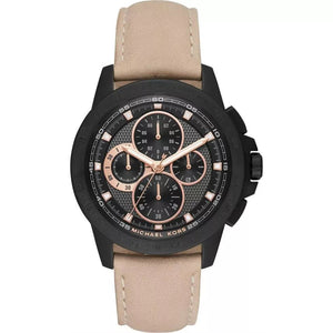 Buy Shop Michael Kors Ryker Chronograph Black Dial Beige Leather Strap Watch For Men - MK8520 USA Online