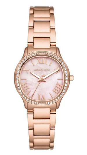 Buy Shop Michael Kors Sage Three-Hand Crystals Mother of Pearl Dial Rose Gold Steel Strap Watch for Women - MK4823 USA Online