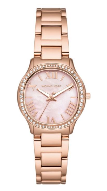 Buy Shop Michael Kors Sage Three-Hand Crystals Mother of Pearl Dial Rose Gold Steel Strap Watch for Women - MK4823 USA Online