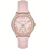 Buy Shop Michael Kors Sage Three-Hand Mother of Pearl Pink Dial Pink Leather Strap Watch for Women - MK4820 USA Online