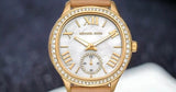 Buy Shop Michael Kors Sage Three-Hand Mother of Pearl White Dial Brown Leather Strap Watch for Women - MK4819 USA Online