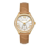Buy Shop Michael Kors Sage Three-Hand Mother of Pearl White Dial Brown Leather Strap Watch for Women - MK4819 USA Online