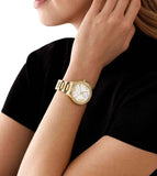 Buy Shop Michael Kors Sage Three-Hand Mother of Pearl White Dial Gold Steel Strap Watch for Women - MK4805 USA Online