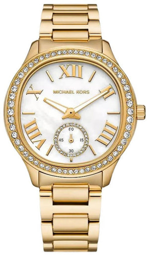 Buy Shop Michael Kors Sage Three-Hand Mother of Pearl White Dial Gold Steel Strap Watch for Women - MK4805 USA Online