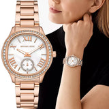 Buy Shop Michael Kors Sage Three-Hand Mother of Pearl White Dial Rose Gold Steel Strap Watch for Women - MK4806 USA Online