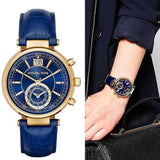 Buy Shop Michael Kors Sawyer Blue Dial Blue Leather Strap Watch for Women - MK2425 USA Online