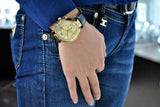 Buy Shop Michael Kors Sawyer Champagne Dial Black Leather Strap Watch for Women - MK2433 USA Online