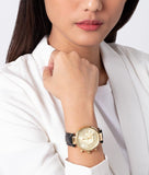 Buy Shop Michael Kors Sawyer Champagne Dial Black Leather Strap Watch for Women - MK2433 USA Online