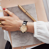 Buy Shop Michael Kors Sawyer Champagne Dial Black Leather Strap Watch for Women - MK2433 USA Online