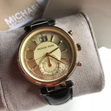 Buy Shop Michael Kors Sawyer Champagne Dial Black Leather Strap Watch for Women - MK2433 USA Online