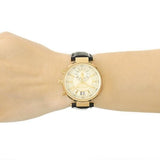 Buy Shop Michael Kors Sawyer Champagne Dial Black Leather Strap Watch for Women - MK2433 USA Online