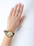 Buy Shop Michael Kors Sawyer Champagne Dial Black Leather Strap Watch for Women - MK2433 USA Online