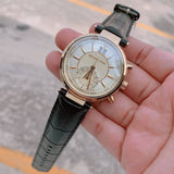 Buy Shop Michael Kors Sawyer Champagne Dial Black Leather Strap Watch for Women - MK2433 USA Online