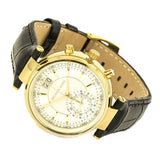 Buy Shop Michael Kors Sawyer Champagne Dial Black Leather Strap Watch for Women - MK2433 USA Online