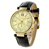 Buy Shop Michael Kors Sawyer Champagne Dial Black Leather Strap Watch for Women - MK2433 USA Online