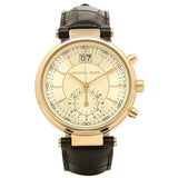 Buy Shop Michael Kors Sawyer Champagne Dial Black Leather Strap Watch for Women - MK2433 USA Online