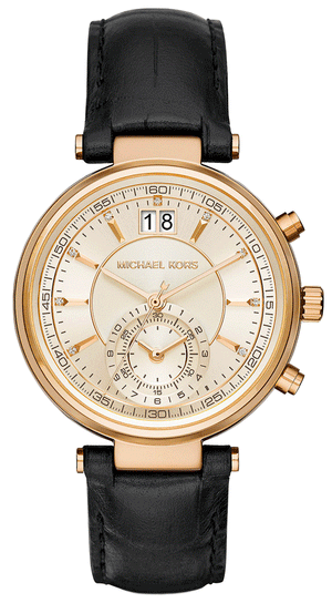 Buy Shop Michael Kors Sawyer Champagne Dial Black Leather Strap Watch for Women - MK2433 USA Online