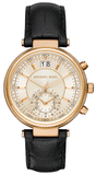Buy Shop Michael Kors Sawyer Champagne Dial Black Leather Strap Watch for Women - MK2433 USA Online