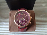 Buy Shop Michael Kors Sawyer Maroon Dial Maroon Leather Strap Watch for Women - MK2426 USA Online