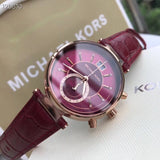 Buy Shop Michael Kors Sawyer Maroon Dial Maroon Leather Strap Watch for Women - MK2426 USA Online