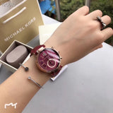 Buy Shop Michael Kors Sawyer Maroon Dial Maroon Leather Strap Watch for Women - MK2426 USA Online