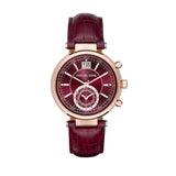 Buy Shop Michael Kors Sawyer Maroon Dial Maroon Leather Strap Watch for Women - MK2426 USA Online
