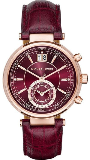 Buy Shop Michael Kors Sawyer Maroon Dial Maroon Leather Strap Watch for Women - MK2426 USA Online