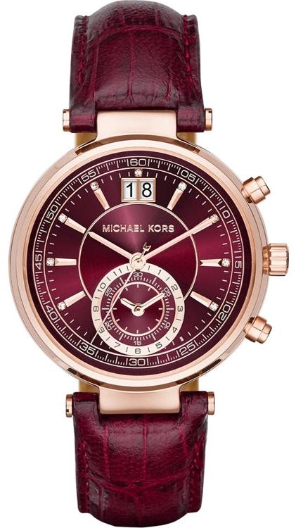 Buy Shop Michael Kors Sawyer Maroon Dial Maroon Leather Strap Watch for Women - MK2426 USA Online