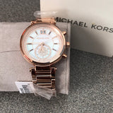 Buy Shop Michael Kors Sawyer Mother of Pearl White Dial Rose Gold Steel Strap Watch for Women - MK6282 USA Online
