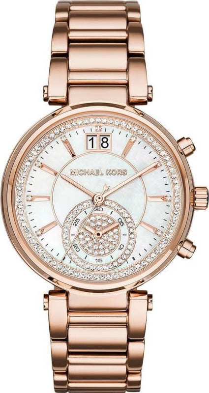 Buy Shop Michael Kors Sawyer Mother of Pearl White Dial Rose Gold Steel Strap Watch for Women - MK6282 USA Online