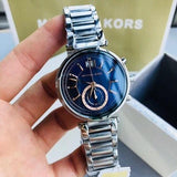 Buy Shop Michael Kors Sawyer Navy Blue Dial Silver Steel Strap Watch for Women - MK6224 USA Online