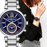 Buy Shop Michael Kors Sawyer Navy Blue Dial Silver Steel Strap Watch for Women - MK6224 USA Online