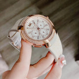 Buy Shop Michael Kors Sidney Chronograph White Dial Beige Leather Strap Watch For Women - MK6949 USA Online
