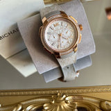 Buy Shop Michael Kors Sidney Chronograph White Dial Beige Leather Strap Watch For Women - MK6949 USA Online