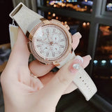 Buy Shop Michael Kors Sidney Chronograph White Dial Beige Leather Strap Watch For Women - MK6949 USA Online