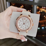 Buy Shop Michael Kors Sidney Chronograph White Dial Beige Leather Strap Watch For Women - MK6949 USA Online