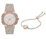 Buy Shop Michael Kors Sidney Chronograph White Dial Beige Leather Strap Watch For Women - MK6949 USA Online