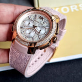 Buy Shop Michael Kors Sidney Multifunction White Dial Pink Silicone Strap Watch For Women - MK7222 USA Online