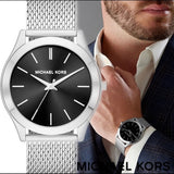 Buy Shop Michael Kors Slim Runway Analog Black Dial Silver Mesh Bracelet Watch For Men - MK8606 USA Online