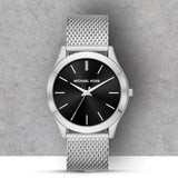 Buy Shop Michael Kors Slim Runway Analog Black Dial Silver Mesh Bracelet Watch For Men - MK8606 USA Online