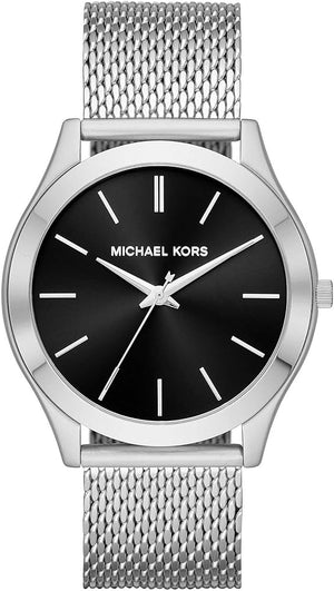 Buy Shop Michael Kors Slim Runway Analog Black Dial Silver Mesh Bracelet Watch For Men - MK8606 USA Online